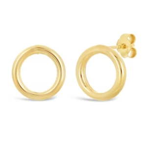 Italian 14k Yellow Gold High Polish Eternity Circle Stud Earrings 10mm 0.8 gram - Picture 1 of 6