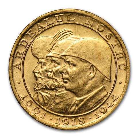 1944 Romania Gold 20 Lei 3 Kings AU - SKU #84694 Cover