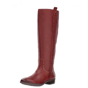 WOMENS SIZE 9 SAM EDELMAN KNEE HIGH STUDDED DETAIL REDWOOD LEATHER BOOT 1/4 ZIP - Picture 1 of 7