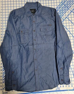 Modern Culture Button Up Men Size Medium Hipster Trendy Long Sleeve Navy Blue - Picture 1 of 7