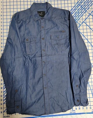 Modern Culture Button Up Men Size Medium Hipster Trendy Long Sleeve Navy Blue  - Image 1 of 4