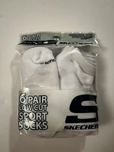 Solid White Sketchers 6 Pair Crew Sports Socks 5-6.5 Kids White Low Cut New - Picture 1 of 4