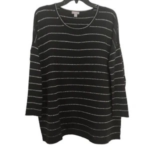 J Jill Black & Silver Stripe Oversize Knit Sweater Size Small Petite Wool Angora - Picture 1 of 6