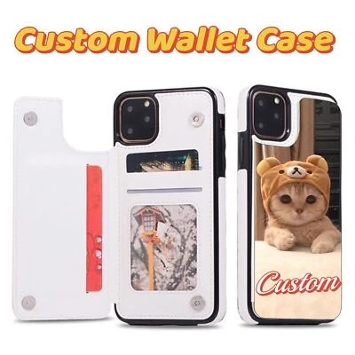 Custom Leather Flip Wallet Case Cover Card Pocket Personalised For iPhone 15 16 - Image 1 of 4