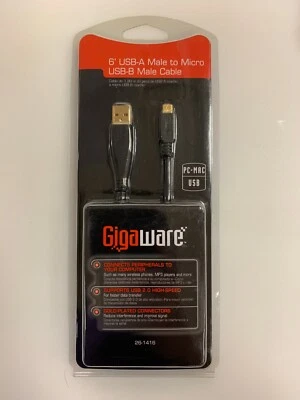 Gigaware® 6-Ft. USB-A to Micro USB-B Male USB Peripheral Cable Black - Image 1 of 4