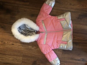 Girls London Fog 12 Months Faux Fur Hood Trim/ Pink Puffer Coat - Picture 1 of 6