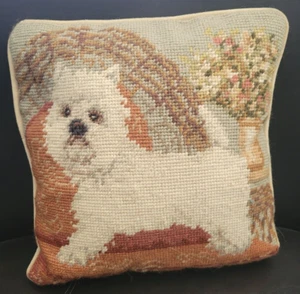 Vintage Wolle Nadelspitze Kissen Bichon Frise Hund 10" Quadratmeter w Reißverschluss - Bild 1 von 7