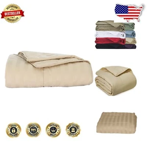 Breathable 100% Cotton Blanket - Eco-Friendly All-Seasons Comfort, Wheat Color - Picture 1 of 6