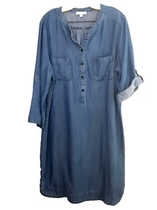 Spense Shirt Dress Womens Lyocell Sz M Blue Chambray Button Up Roll Tab Sleeves - Picture 1 of 10