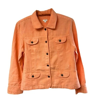 J Jill Peach Linen Trucker Inspired Button Up Jacket Womens Size Large - Image 1 of 4