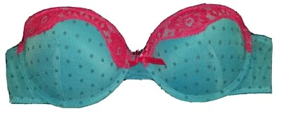 Sujetador push up acolchado sin tirantes rosa y azul 34B para mujer SEXY con lunares Foto 1 de 4