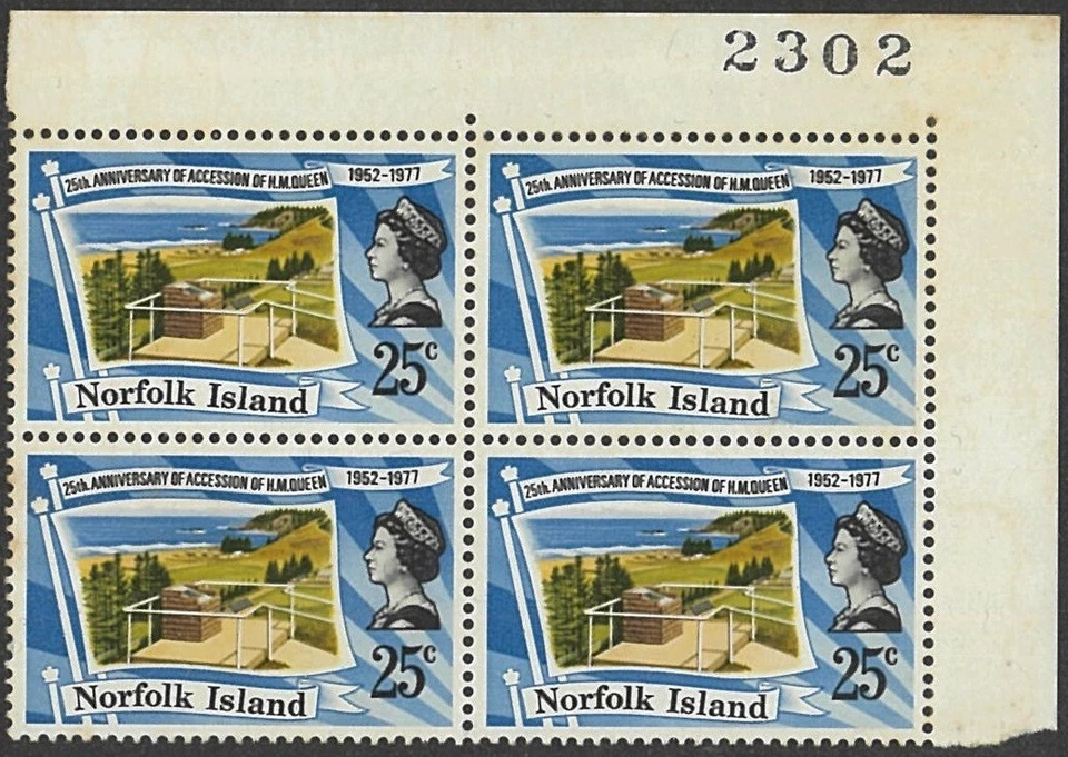 Sellos Norfolk H.M.Queen 1977 25 aniversario placa n.º 2302 bloque 25c Foto 1 de 1