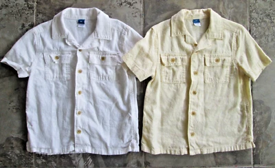 Set 2 Old Navy 5T Boy's Button Down Shirt Linen Rayon Blend White Yellow Beach - Image 1 of 4
