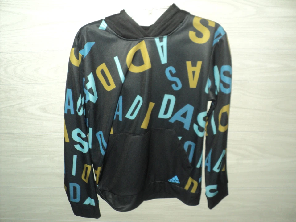 Adidas Hoodie Regular Fit Boys Size L (14-16) Kangaroo Pocket Black Lightweight - Image 1 of 3