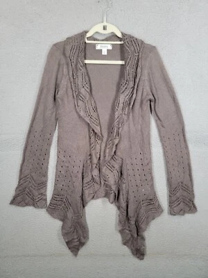 Cárdigan Boho Marrón Crochet Frente Abierto Decreto Cascada Manga Larga  Foto 1 de 4