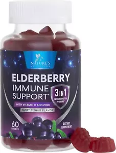 Elderberry Gummies Immune Support Gummy Vitamins C & Zinc, Potent Black Sambucus - Picture 1 of 20
