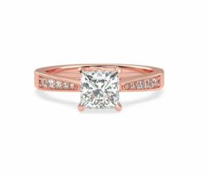 IGI Certified Lab Grown Diamond Wedding Ring 1.50 Ct Princess Cut 14K Rose Gold - Picture 1 of 15