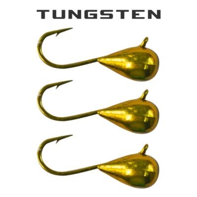 Paquete de 3 - Plantillas de pesca en hielo de tungsteno - AMARILLO METÁLICO (6 variaciones de tamaño) Foto 1 de 4