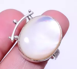 Mother Of Pearl Designer Gemstone 925 Sterling Silver Ring Size Adjustable (R32) - Picture 1 of 2