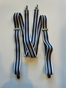 1 1/4" BLACK WHIE STRIPE 1.25 CASUAL ELASTIC SUSPENDERS BRACES NEW - Picture 1 of 1
