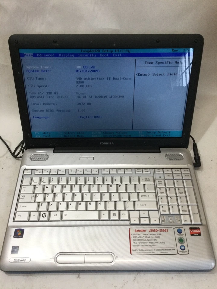 TOSHIBA SATELLITE L505D-S5983 - BOOTS TO BIOS - AMD ATHLON - 2GB RAM - READ - BB - Image 1 of 4