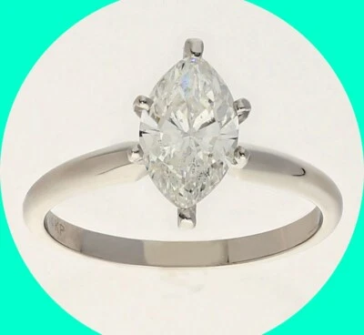 Anillo de compromiso solitario de diamantes 1,1 C color F marquesa brillante 14 k en peso talla 6,25 Foto 1 de 4