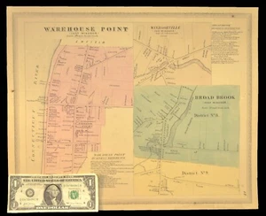 Antique Warehouse Point Map Broad Brook Connecticut East Winsor CT Winsorville - Picture 1 of 9