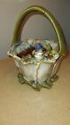 Vintage Ceramic Birds, Flower On Basket. Brown, Green, Blue And Tan 6 X 8.5