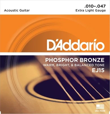 Cuerdas para guitarra acústica extra ligeras EJ15 Phosphor Bronze 10-47 D'Addario Foto 1 de 4