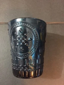 Vintage Ribbed Blue Glass Snowflakes Cup 4" - Picture 1 of 6