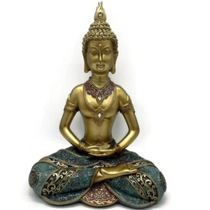 Buddha Statue 10" Golden Sitting Meditation Statue - Picture 1 of 4