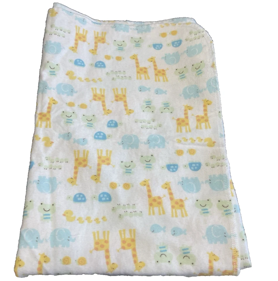 VTG Carter's Flannel Jungle Blanket Receiving Giraffe Frog Turtle Duck Elephant - Image 1 of 4
