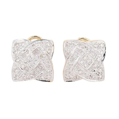 Par de aretes colgantes de diamantes de corte redondo de 0,39 quilates de oro multicolor de 14 k de 5,70 gramos Foto 1 de 4