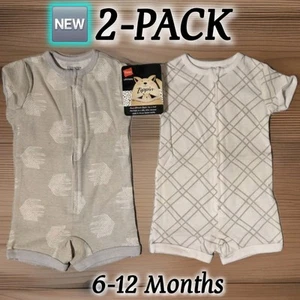 🆕️ NEW Hanes Ultimate Baby Zippin 2 Pack Rompers, Grey Fun, 6-12 Months. - Picture 1 of 18