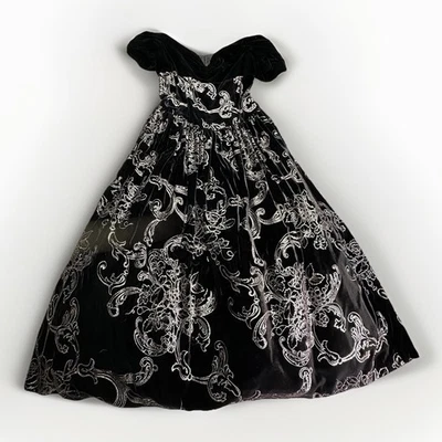 Jessica McClintock Black Velvet Glitter Gown Size 8 Vintage Evening Dress - Image 1 of 4
