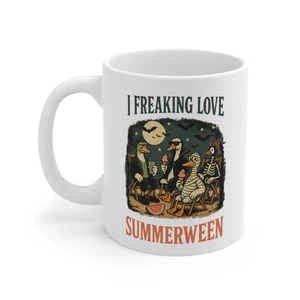 Funny Halloween Summer Mug I Freaking Love Summerween Ducks Ice Cream Spooky Cup - Picture 1 of 6