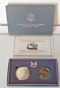 1991-S U.S. Mint Mount Rushmore Anniversary Two (2) Coin Uncirc Set w/ Box & COA - Picture 1 of 3