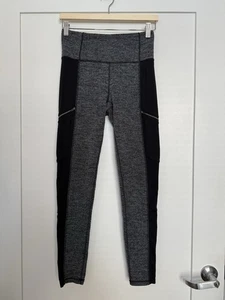 Athleta Leggings Womens Sz S Gray Herringbone High Rise Zip Pockets Athletic Gym - Picture 1 of 14