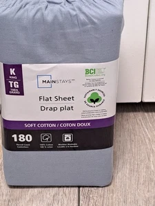 1 NEW Mainstays King Size Light Blue Flat Sheet. 180 Thread Count. Soft Cotton - Picture 1 of 3