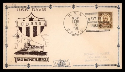 Mayfairstamps US Naval 1938 Crest Ship USS Davis First Day Postal Serv Cover aau - Image 1 of 2
