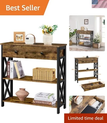 Compact X-Shaped Console Table with Ample Drawer & 3 Shelves for Stylish Spaces - Image 1 of 4