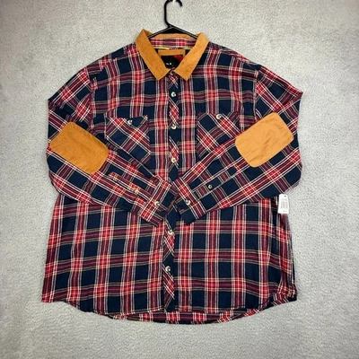 Camisa de franela a cuadros DRL Essentials 4X parche en el codo cuello pana para hombre Foto 1 de 4