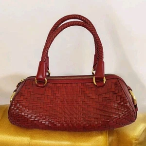 Cole Haan Woven Leather Barrell Bag Red New - Picture 1 of 13