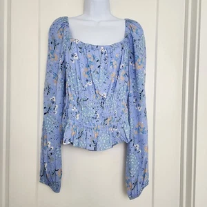 ASTR The Label Ackley Floral Smocked Peplum Top Long Sleeve XL Cottagecore Boho - Picture 1 of 11
