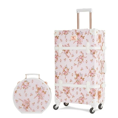 Juego de equipaje vintage de 2 piezas, linda maleta para mujer de 26 pulgadas con caja de sombreros cosméticos... Foto 1 de 4