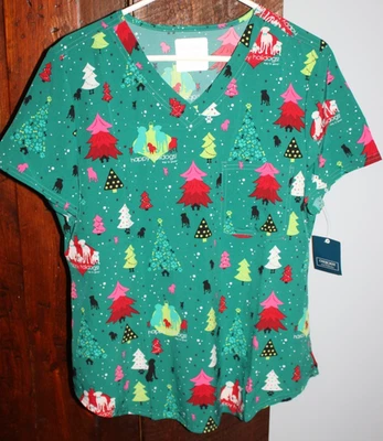 NEW Cherokee V-neck Womens Scrub Top Dog Holiday Large Lightweight Material NWT - Image 1 of 4