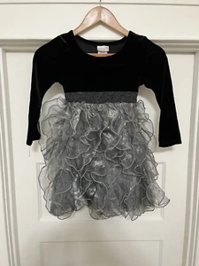 Iris & Ivy Girl 6X Party Dress Black Velour Long Sleeve Top Silver Skirt - Picture 1 of 12
