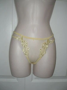 Women’s Large Sexy Thong Panties Sheer Fabric Yellow Embroidery Flowers - Picture 1 of 4