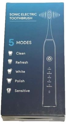 Cepillo de dientes eléctrico sónico impermeable ~5 modos ~ 2 cabezales ~ blanco sellado de fábrica Foto 1 de 3
