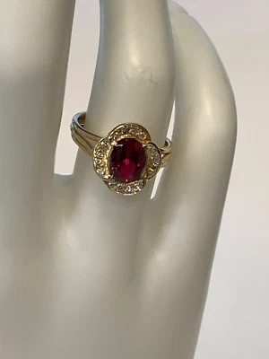 14k yellow gold lab ruby & GENUINE DIAMOND ESTATE - Image 1 of 4